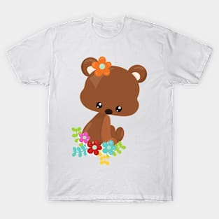 Spring Animals, Cute Bear, Little Bear, Flowers T-Shirt